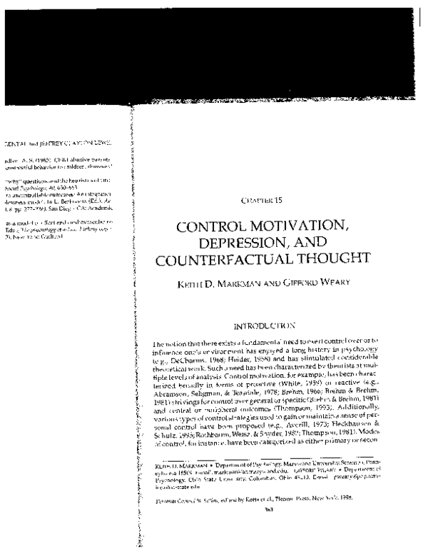 (PDF) Control Motivation, Depression, and Counterfactual Thought