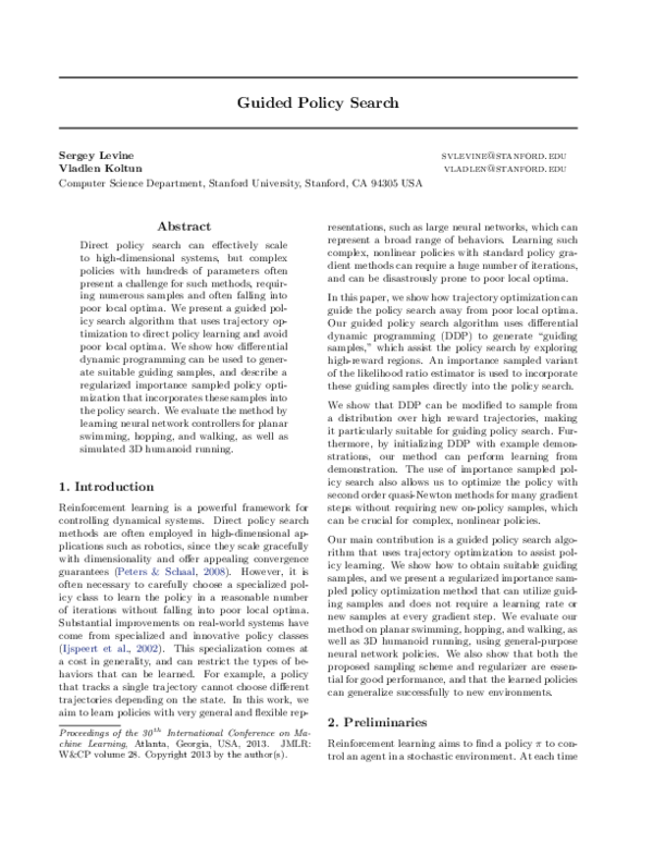 (PDF) Guided Policy Search