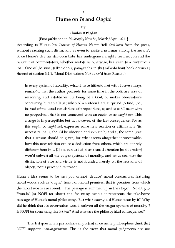 (PDF) Hume on Is and Ought Charles R Pigden Academia.edu
