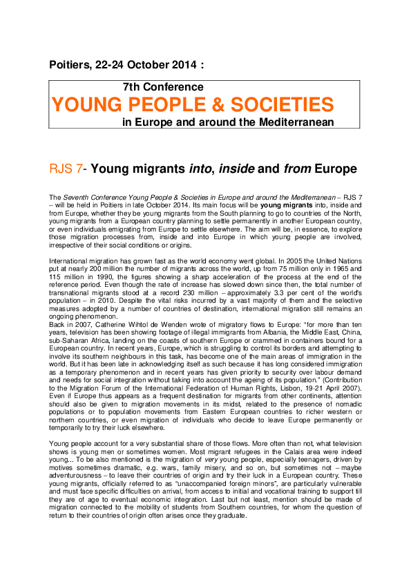 (PDF) Young migrants into, inside and from Europe