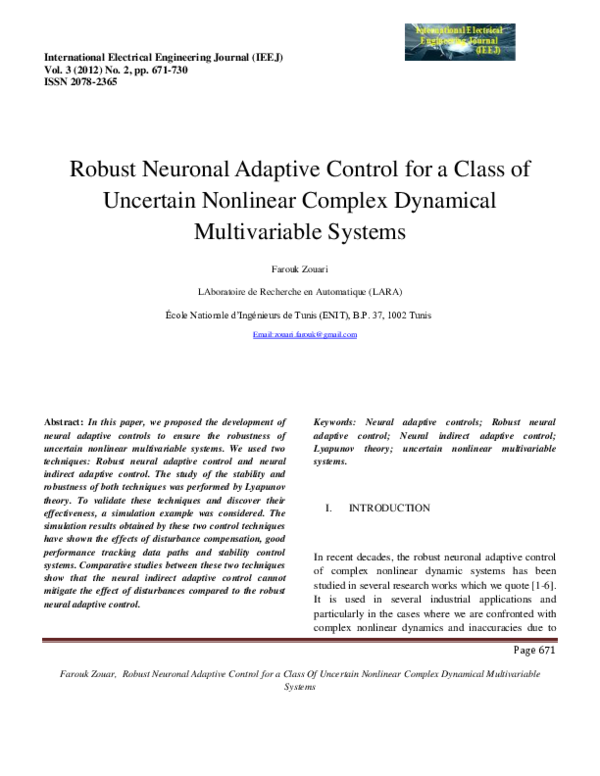(PDF) Robust Neuronal Adaptive Control for a Class of Uncertain ...