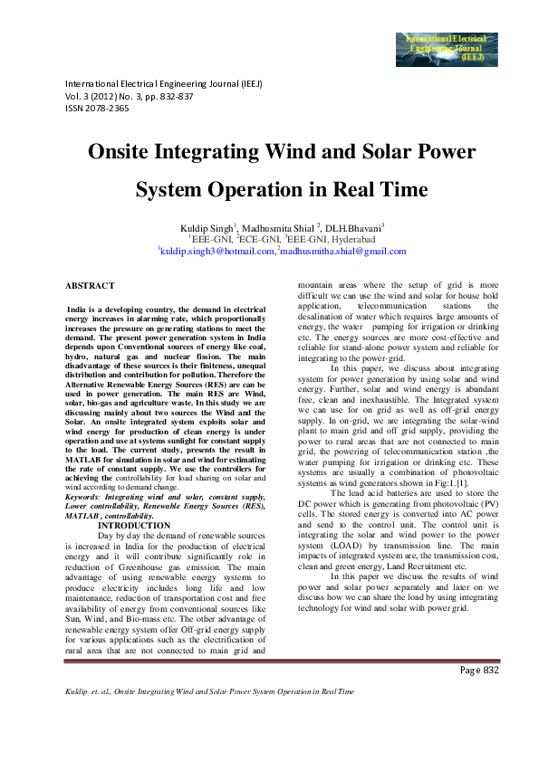 (PDF) Onsite Integrating Wind and Solar Power System Operation in Real