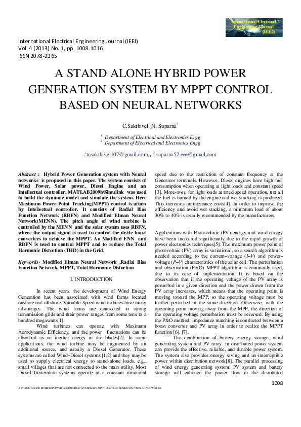 (PDF) A STAND ALONE HYBRID POWER GENERATION SYSTEM BY MPPT CONTROL ...
