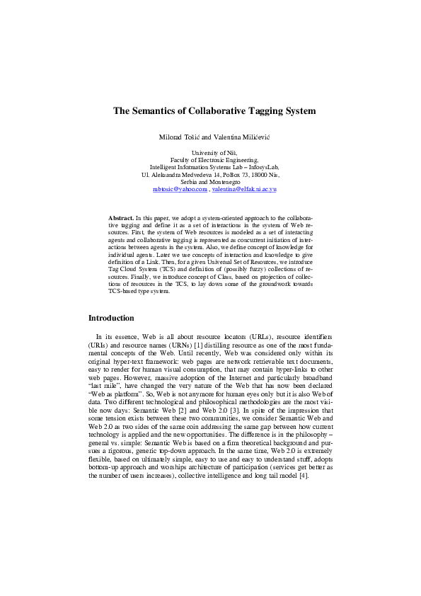 The Semantics of Collaborative Tagging System