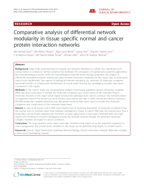 (PDF) Comparative analysis of differential network modularity in tissue ...