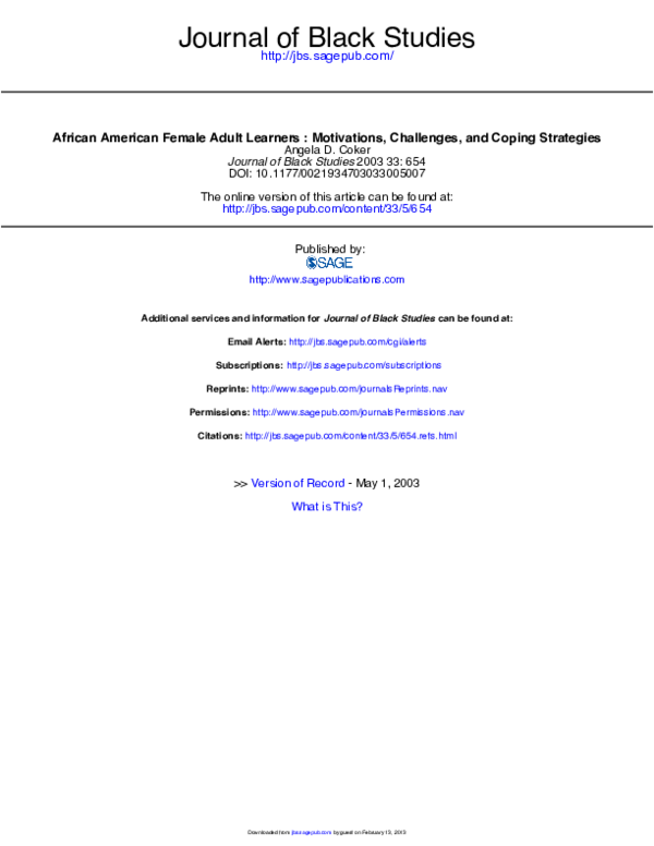 (PDF) African American Female Adult LearnersMotivations, Challenges ...
