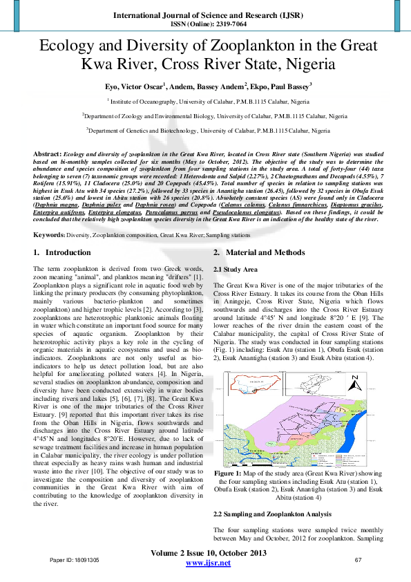 (PDF) Ecology and Diversity of Zooplankton in the Great Kwa River ...