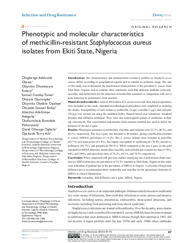 (PDF) Phenotypic and molecular characteristics of methicillin-resistant ...