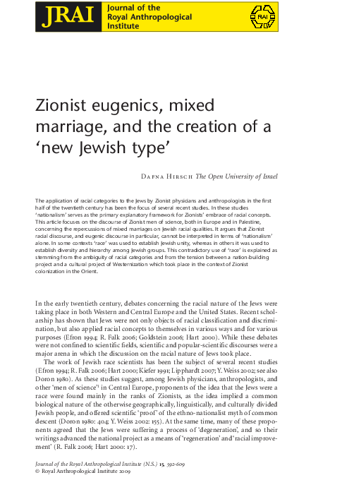 First page of “Zionist eugenics, mixed marriage, and the creation of a ‘new Jewish type”