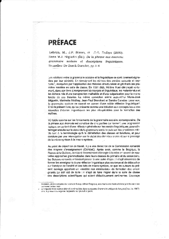 Pdf Preface De La Phrase Aux Enonces Grammaire Scolaire Et Descriptions Linguistiques Monique Lebrun Academia Edu