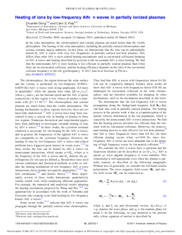 (PDF) Heating of ions by low-frequency Alfvén waves in partially ...