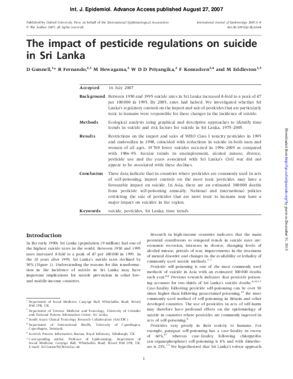 (PDF) The impact of pesticide regulations on suicide in Sri Lanka