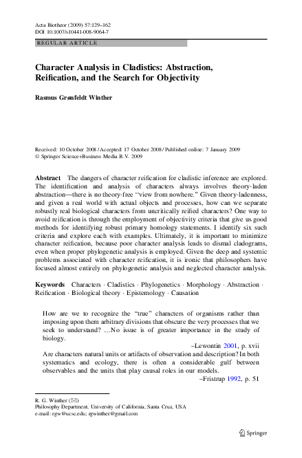 (PDF) Character analysis in cladistics: abstraction, reification, and ...