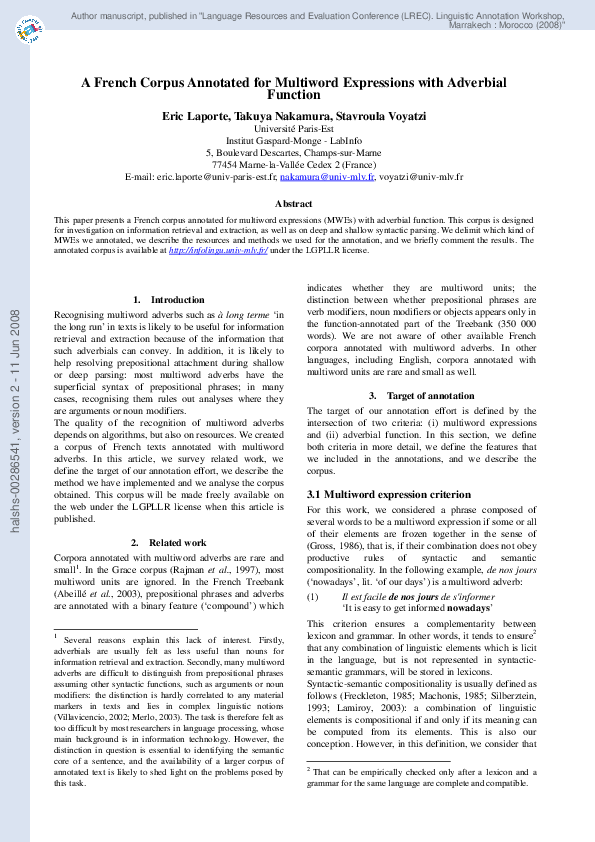 (PDF) A French Corpus Annotated for Multiword Expressions with ...