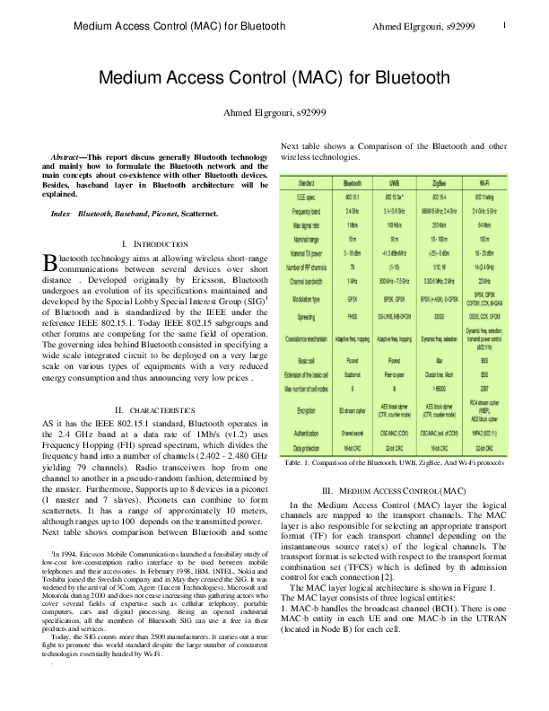 (PDF) Medium Access Control (MAC) for Bluetooth