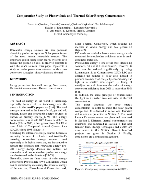 (PDF) COMPARATIVE STUDY ON PHOTOVOLTAIC AND THERMAL SOLAR ENERGY ...