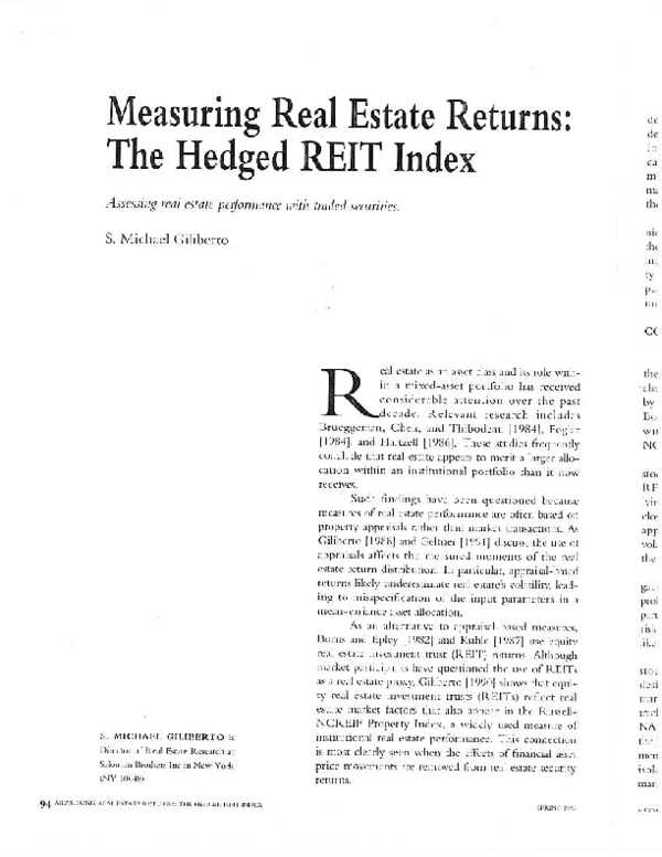 (PDF) Measuring Real Estate Returns The Hedged Reit Index Michael