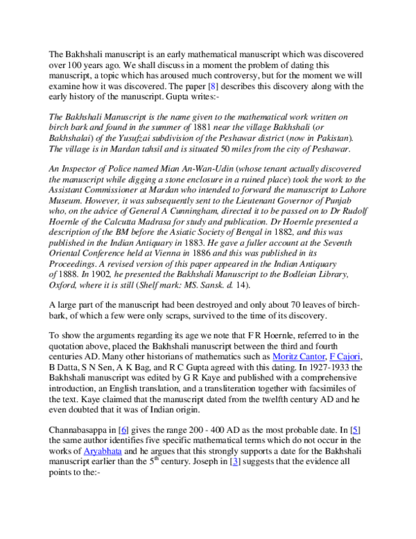 (DOC) A synopsis of Bakhshali Manuscript