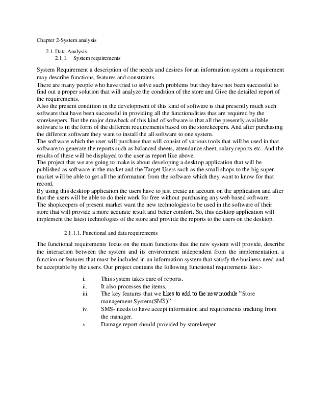 (DOC) System Analysis for store management system Beniam Getachew