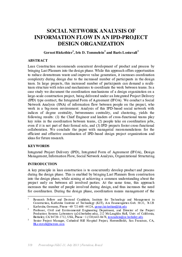 (PDF) Social Network Analysis of Information Flow in an IPD-Project ...