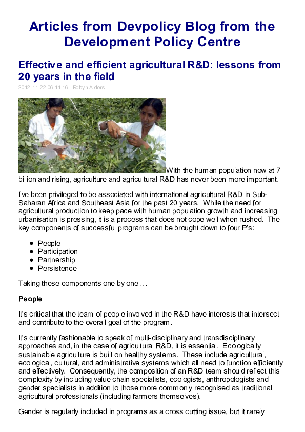 (PDF) Effective and efficient agricultural R&D- lessons from 20 years ...