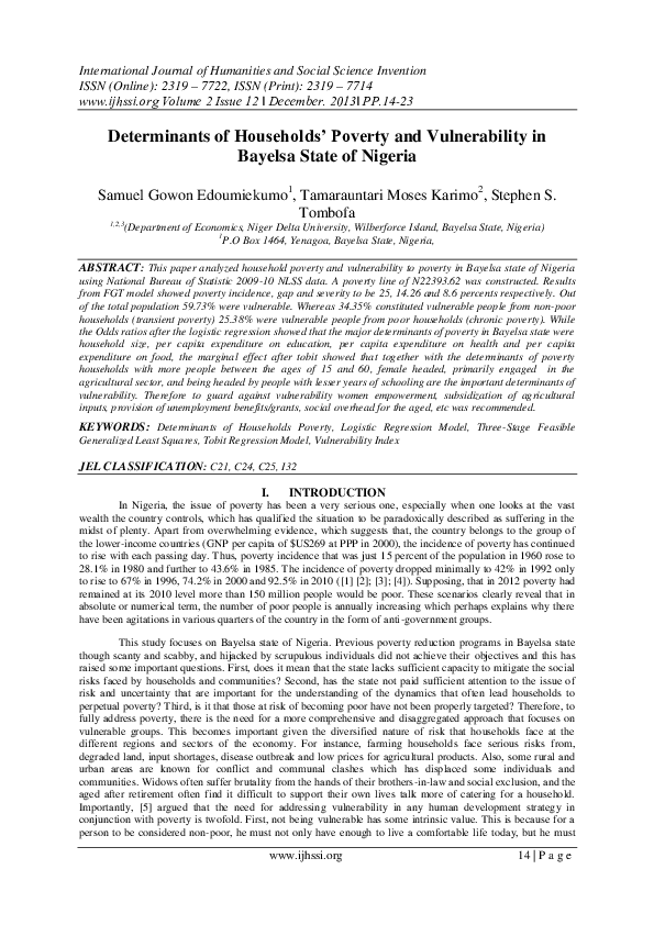 (PDF) Determinants of Households' Income Poverty and VUlnerability in ...