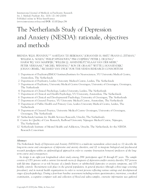 (PDF) The Netherlands Study of Depression and Anxiety (NESDA ...