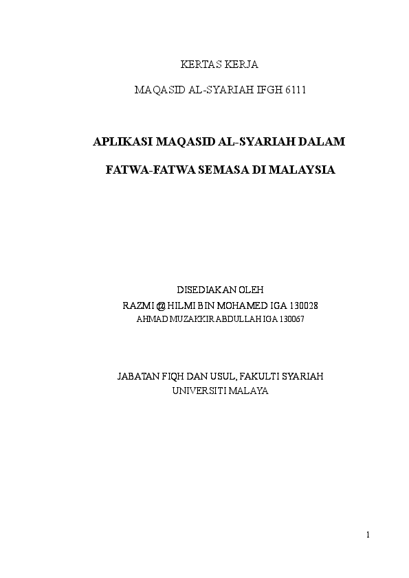 Aplikasi Maqasid Lengkap Hilmi Mohamed Academia Edu