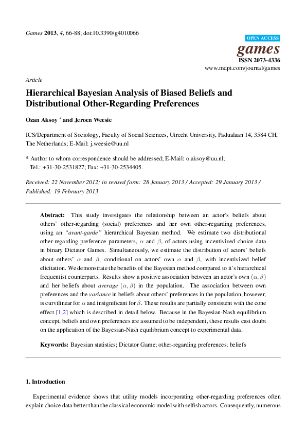 (PDF) Hierarchical Bayesian Analysis of Biased Beliefs and ...