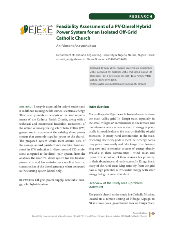 (PDF) Feasibility Assessment of a PV-Diesel Hybrid Power System for an ...