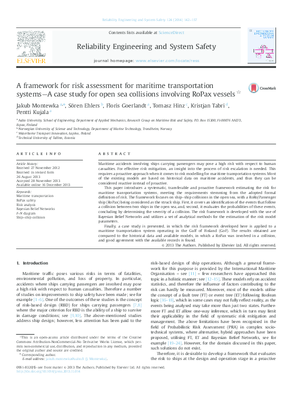(PDF) A framework for risk assessment for maritime transportation ...