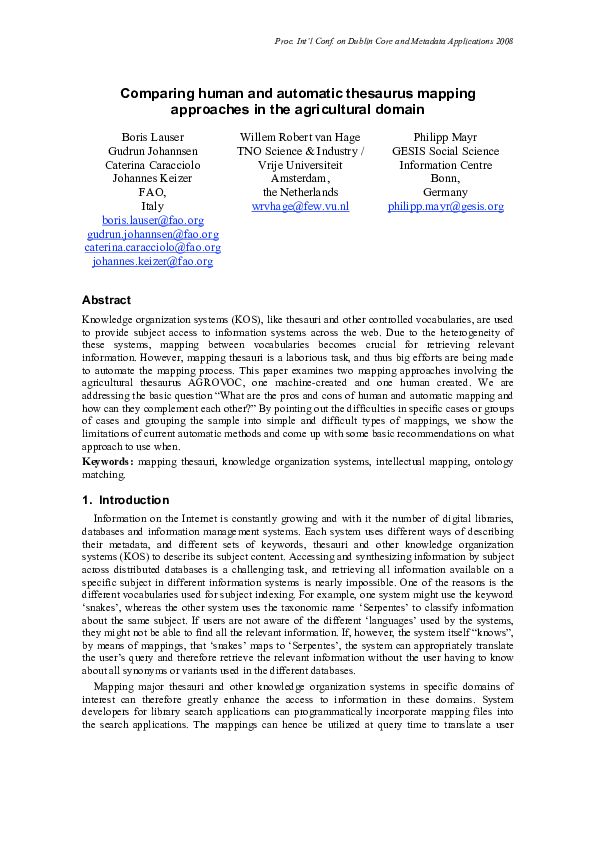 (PDF) Comparing human and automatic thesaurus mapping approaches in the