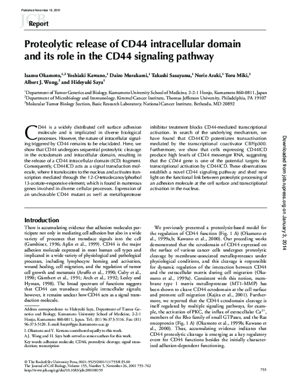 (PDF) Proteolytic release of CD44 intracellular domain and its role in ...