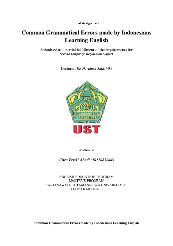 (DOC) Common grammatical mistakes made by Indonesian learners