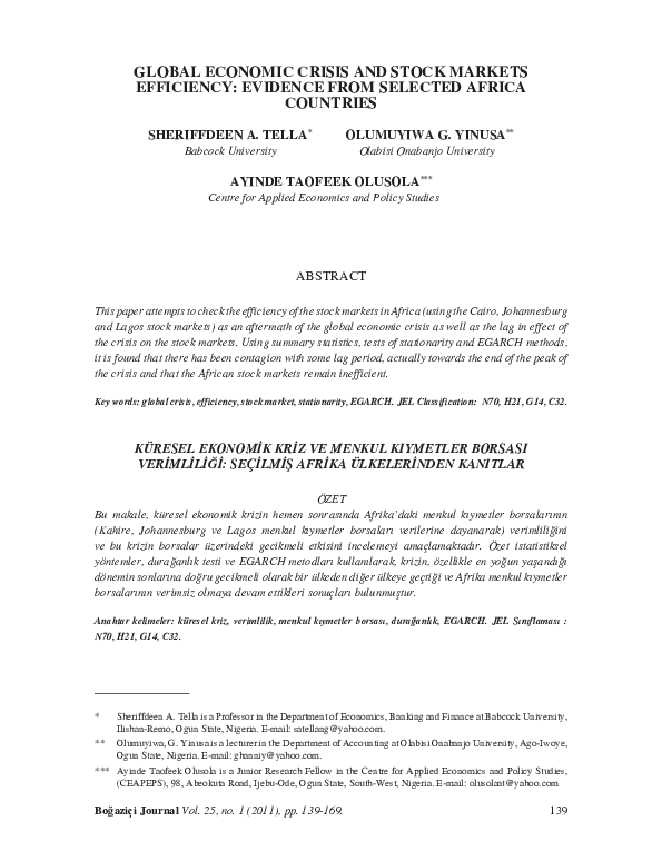 (PDF) GLOBAL ECONOMIC CRISIS AND STOCK MARKETS EFFICIENCY: EVIDENCE ...