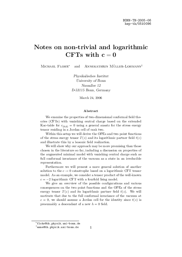 (PDF) Notes on non-trivial and logarithmic CFTs with c=0