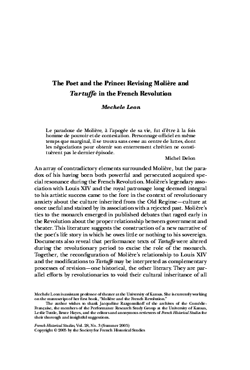 Pdf The Poet And The Prince Revising Moliere And Tartuffe In The