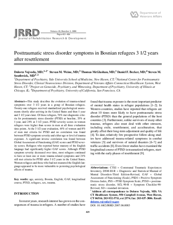(PDF) Posttraumatic stress disorder symptoms in Bosnian refugees 3 1/2 ...