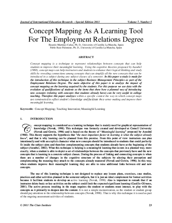 (PDF) Concept Mapping As A Learning Tool for the Employment Relations ...