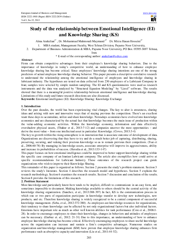 (PDF) Study of the relationship between Emotional Intelligence (EI) and ...