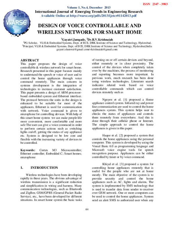 (PDF) DESIGN OF VOICE CONTROLLABLE AND WIRELESS NETWORK FOR SMART HOME