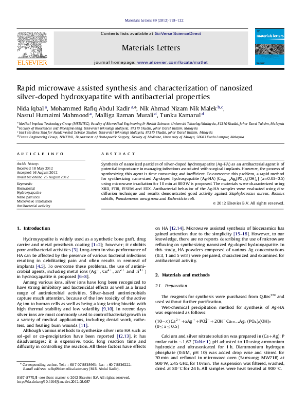 (PDF) Rapid microwave assisted synthesis and characterization of ...