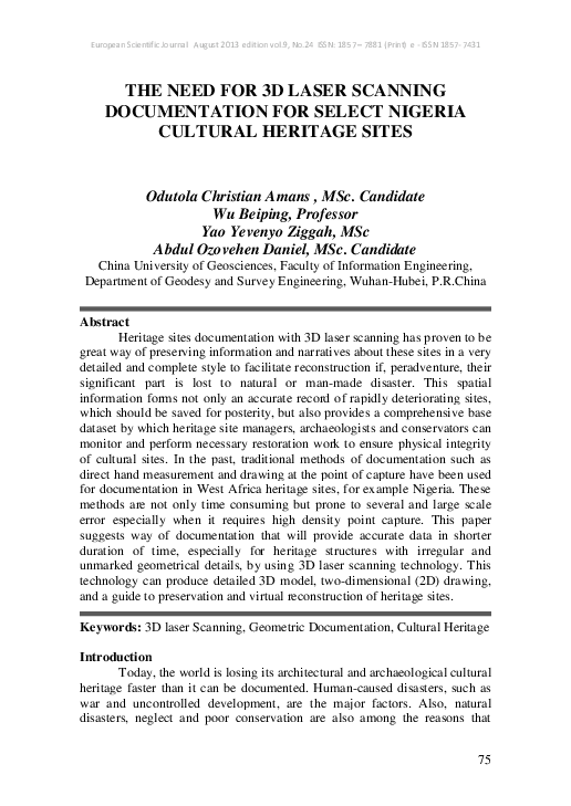 (PDF) THE NEED FOR 3D LASER SCANNING DOCUMENTATION FOR SELECT NIGERIA ...