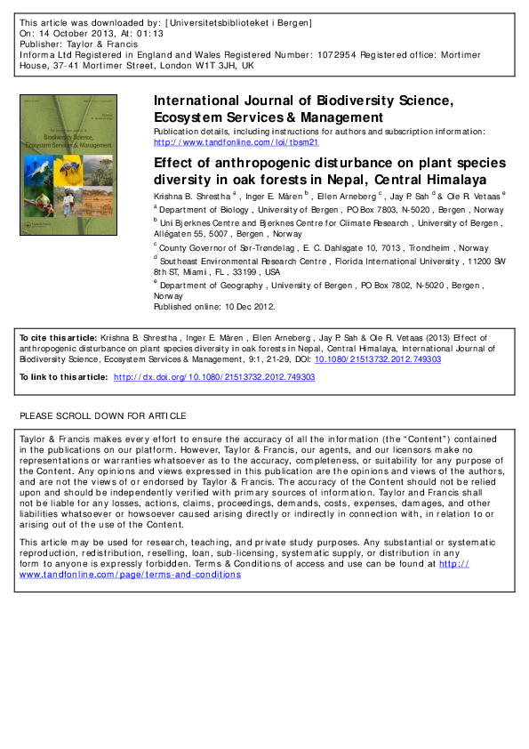 (PDF) Effect of anthropogenic disturbance on plant species diversity in ...