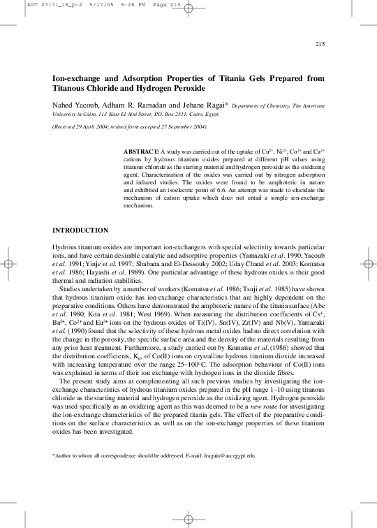 (PDF) Ionexchange and adsorption properties of TiO2 Nahed Yacoub Academia.edu