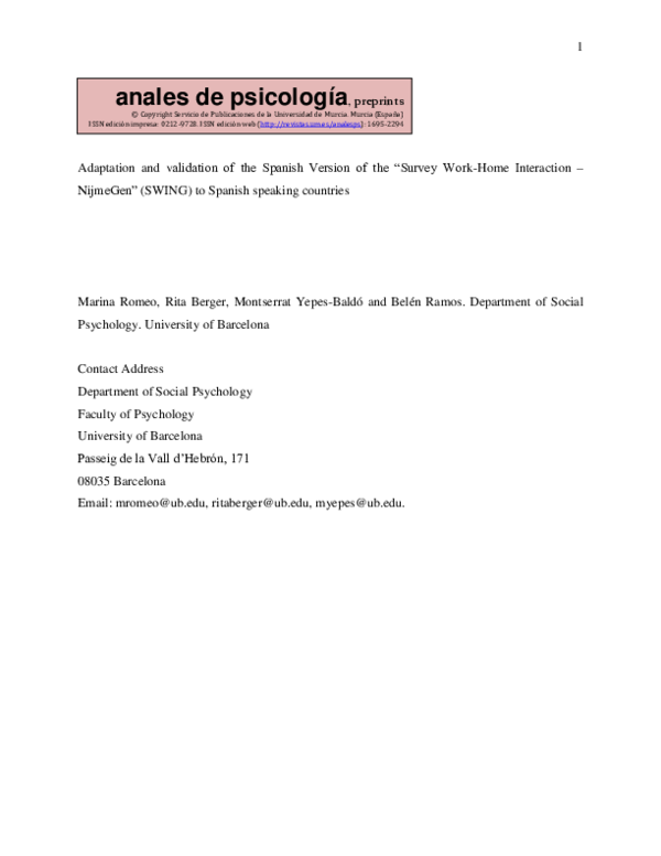 (PDF) Adaptation and validation of the Spanish Version of the “Survey ...