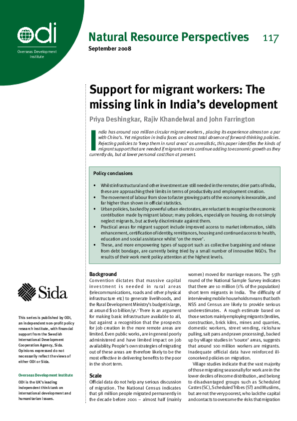 (PDF) Support for migrant workers: The missing link in India’s development