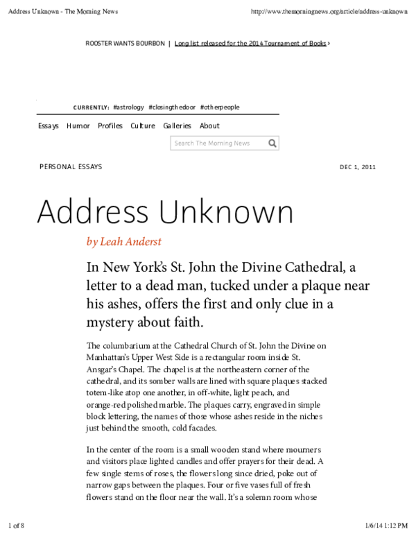 (PDF) Address Unknown Leah Anderst Academia.edu