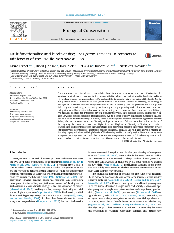 (PDF) Multifunctionality and biodiversity: Ecosystem services in ...