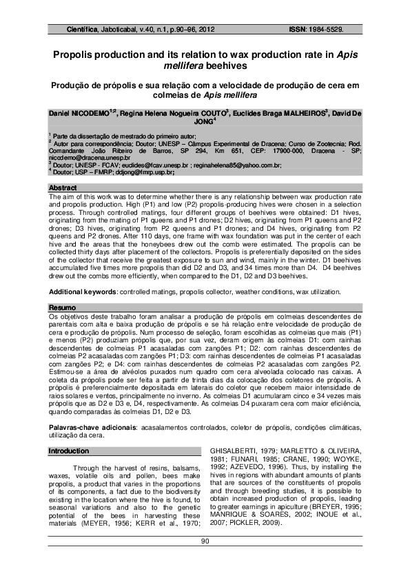 (PDF) Propolis production and its relation to wax production rate in ...